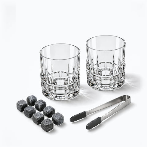 Coffret de Verre à Whisky, avec son ombre portée, sur fond blanc
