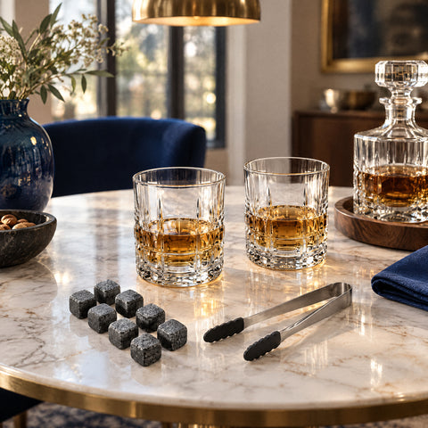 Coffret de Verre à Whisky, mise en situation à table