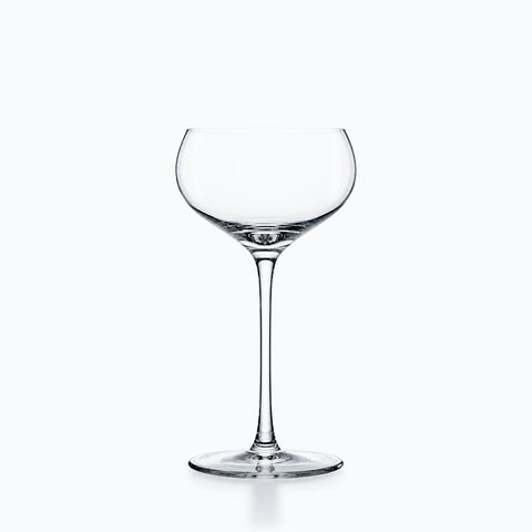 Coupe à cocktail bombée en cristal transparent, panse hémisphérique, tige fine, pied plat