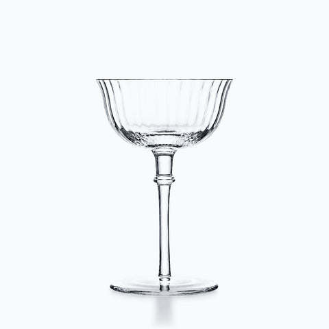 Coupe à cocktail côtelée en cristal incolore, vasque cannelée, tige fine, pied rond