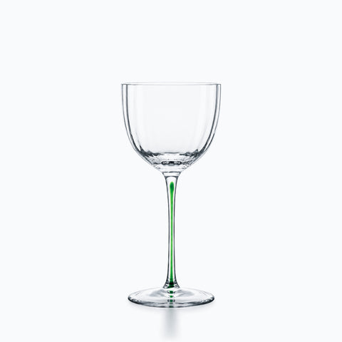 Coupe à cocktail tige colorée, buvant côtelé en cristal, tige teintée, base incolore