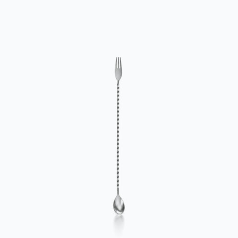 Cuillère à cocktail torsadée en inox, cuilleron ovale et fourchette à trois dents
