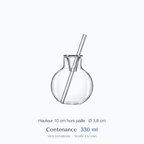 Cotes du verre à cocktail Siphon : hauteur 10 cm hors paille, diamètre 3,8 cm, contenance 33 cl