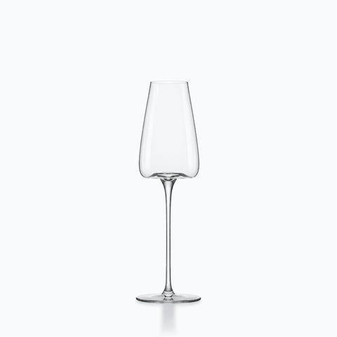 Grande flûte à champagne en cristal transparent, buvant étroit conique et longue jambe fine