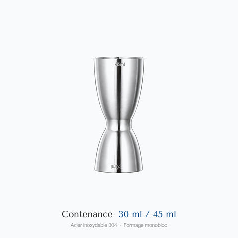 Mesure cocktail Étalon cotée : contenance 3 cl d'un côté, 4,5 cl de l'autre