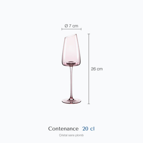 Dimensions : Nouveau Verre à Champagne (hauteur 26 cm, diamètre 7 cm, contenance 20 cl)