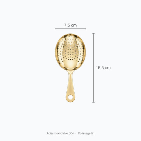 Passoire inox de couleur Palette sur fond blanc, cote de hauteur de 16,5 cm