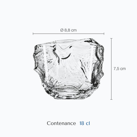 Dimensions : Petit Verre à Whisky (hauteur 7,5 cm, diamètre 8,8 cm, contenance 18 cl)