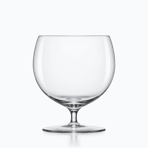 petit verre ballon en cristal transparent, bol presque sphérique sur jambe très courte