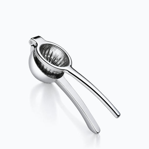 Presse-citron manuel en inox poli miroir, coupelle hémisphérique percée et deux longs manches plats