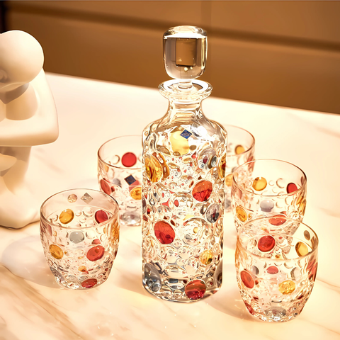 Service à Whisky en Cristal Taillé en Couleurs