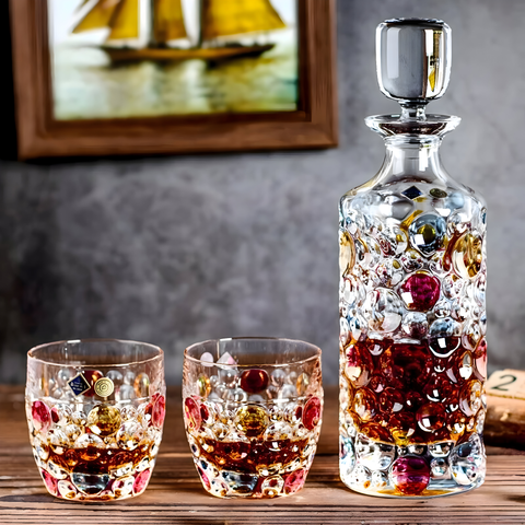 Service à Whisky en Cristal Taillé en Couleurs