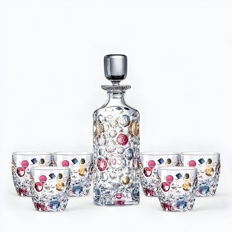 Service à Whisky en Cristal Taillé en Couleurs