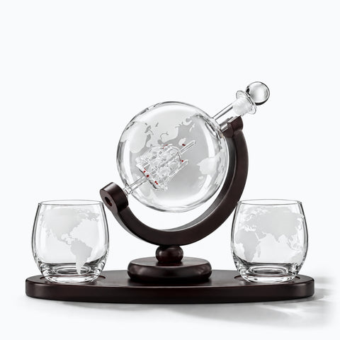 Service à Whisky Globe Odyssée, avec son ombre portée, sur fond blanc