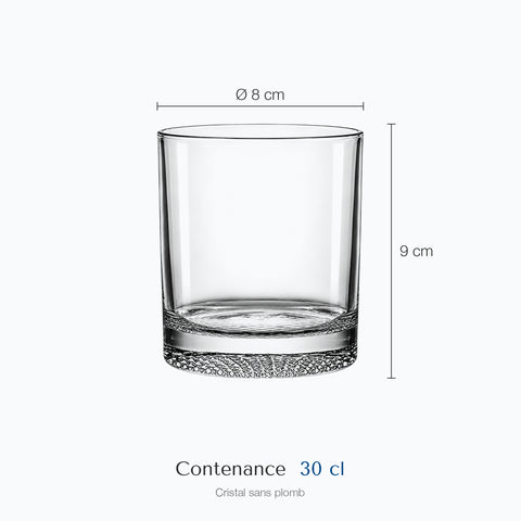 Dimensions : Verre à Whisky Tumbler (hauteur 9 cm, diamètre 8 cm, contenance 30 cl)