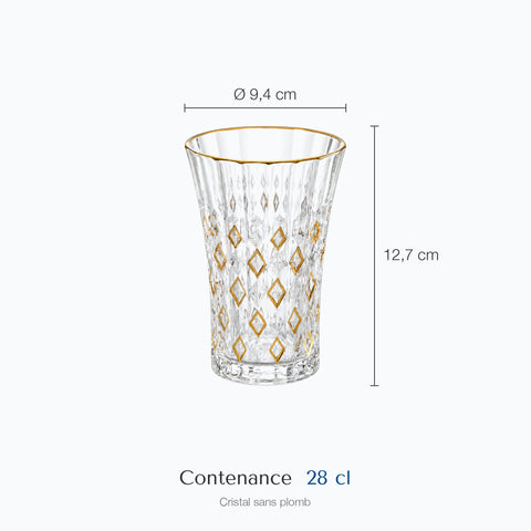 Dimensions : Verre à Cocktail Verre Doré · Arlequin (hauteur 12,7 cm, diamètre 9,4 cm, contenance 28 cl)