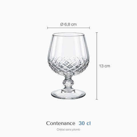 Dimensions : Verre à Cognac Ciselé (hauteur 13 cm, diamètre 6,8 cm, contenance 30 cl)