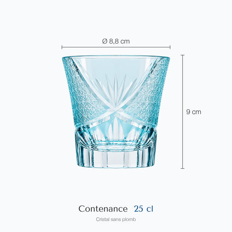 Dimensions : Verre à Eau Bleu Ciel (hauteur 9 cm, diamètre 8,8 cm, contenance 25 cl)