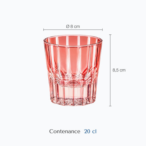 Dimensions : Verre à Eau Coloré (hauteur 8,5 cm, diamètre 8 cm, contenance 20 cl)