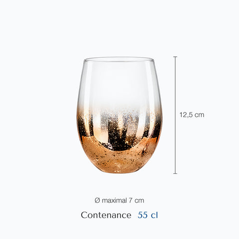 Dimensions : Verre à Eau Doré (hauteur 12,5 cm, diamètre 7 cm, contenance 55 cl)