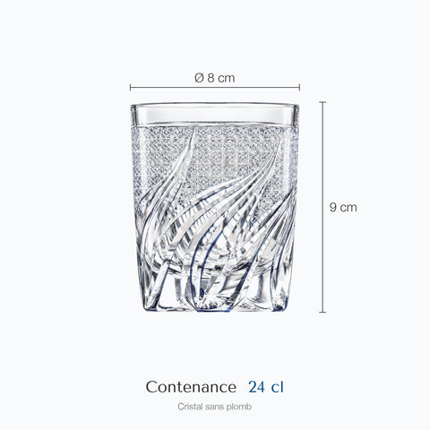 Dimensions : Verre à Eau Motif (hauteur 9 cm, diamètre 8 cm, contenance 24 cl)