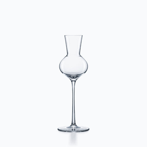 Verre à grappa en cristal transparent, calice bulbeux et longue jambe fine