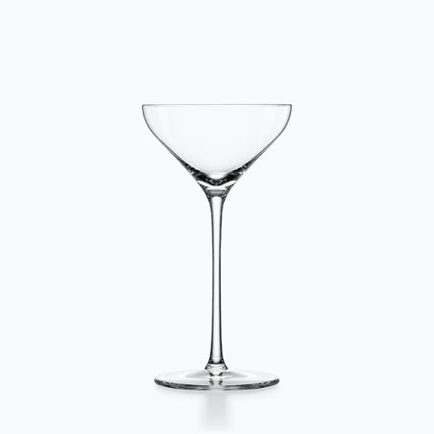 Verre à manhattan en cristal transparent, cône galbé sur jambe longue et pied rond