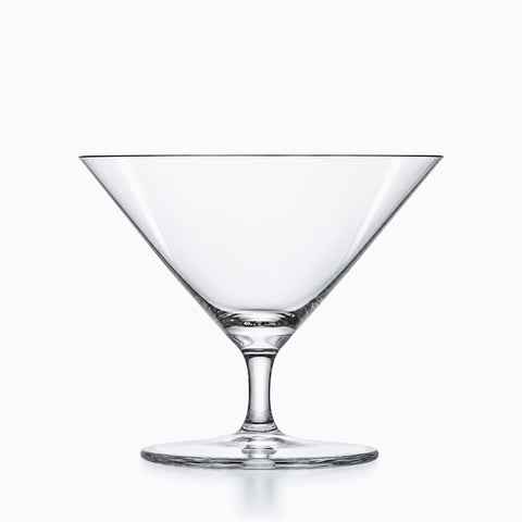 Verre à martini pied court en cristal transparent, cône évasé sur tige courte