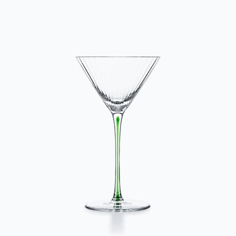 Verre à pied en cristal couleur, coupe conique côtelée et tige à cœur coloré