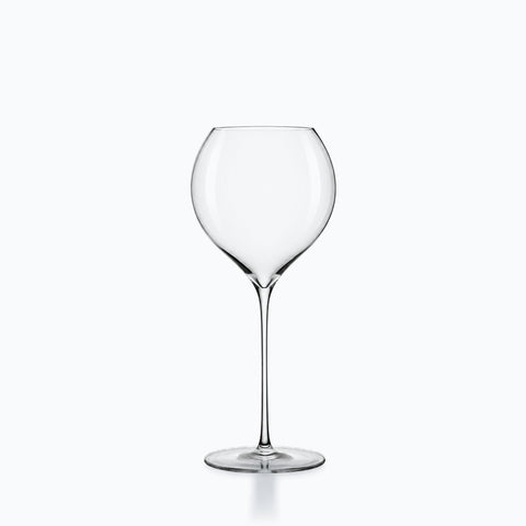 Verre à vin ballon cristal transparent, calice rond et ventru, longue tige fine
