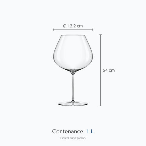 Dimensions : Verre de Vin Géant (hauteur 24 cm, diamètre 13,2 cm, contenance 1 L)