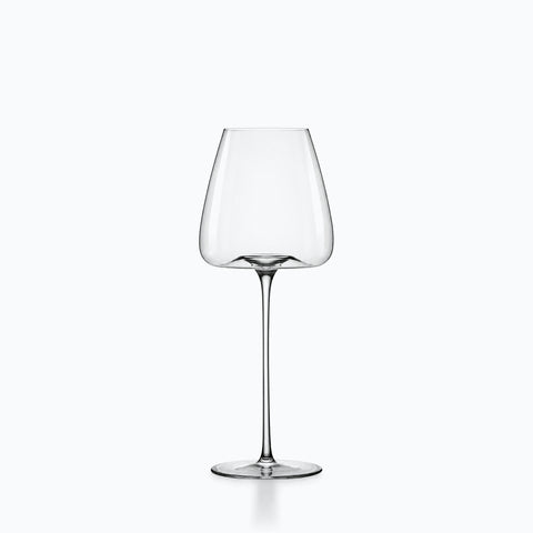 Verre à vin long pied en cristal transparent, calice conique et tige fine élancée