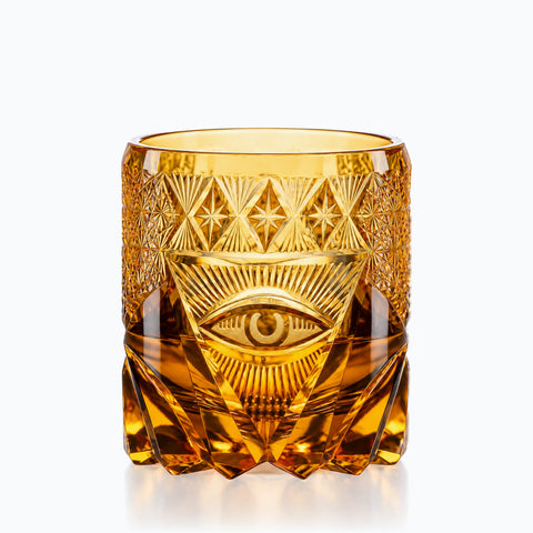 Verre à Whisky Ambré Edo Kiriko · Nazar, sur fond blanc