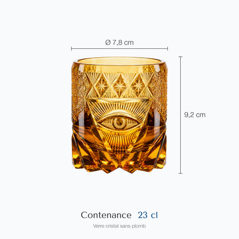 Dimensions : Verre à Whisky Ambré Edo Kiriko · Nazar (hauteur 9,2 cm, diamètre 7,8 cm, contenance 23 cl)