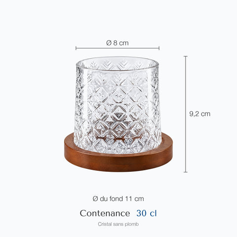 Dimensions : Verre à Whisky avec Socle (hauteur 9,2 cm, diamètre 8 cm, contenance 30 cl)