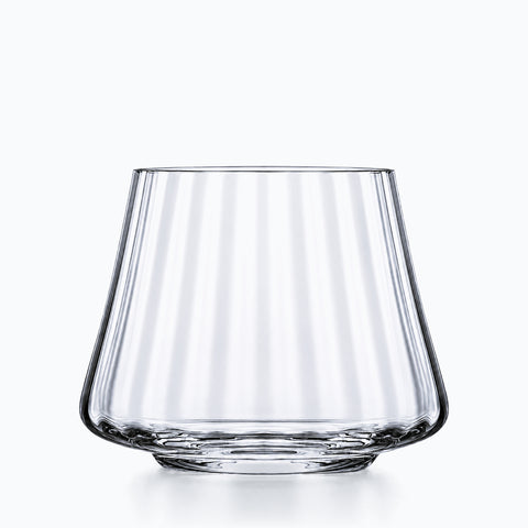 Verre à whisky côtelé en cristal incolore, côtes verticales, ventre évasé et base courte
