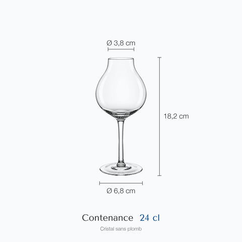 Dimensions : Verre à Whisky Tulipe Cristal (hauteur 18,2 cm, diamètre 3,8 cm, contenance 24 cl)