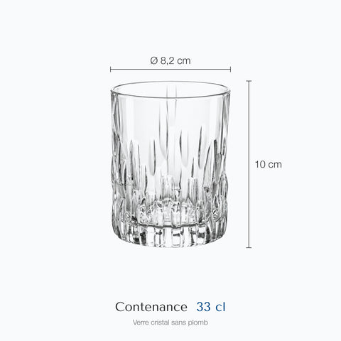 Dimensions : Verre à Whisky Effet Craquelé · Stalactite (hauteur 10 cm, diamètre 8,2 cm, contenance 33 cl)