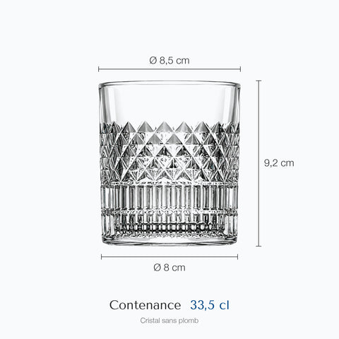 Dimensions : Verre à Whisky Gravé (hauteur 9,2 cm, diamètre 8,5 cm, contenance 33,5 cl)