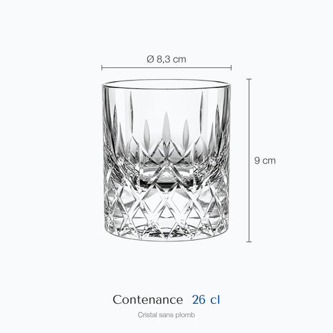 Dimensions : Verre Whisky Cristal Gravé Ancien (hauteur 9 cm, diamètre 8,3 cm, contenance 26 cl)