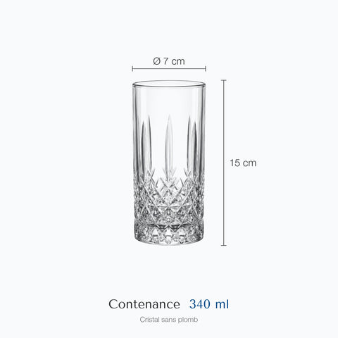 Dimensions : Verre à Whisky Haut (hauteur 15 cm, diamètre 7 cm, contenance 340 ml)