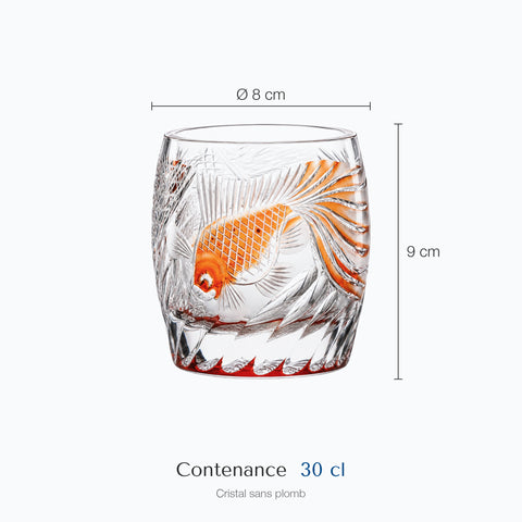 Dimensions : Verre à Whisky Haute Qualité Edo Kiriko · Kingyo (hauteur 9 cm, diamètre 8 cm, contenance 30 cl)