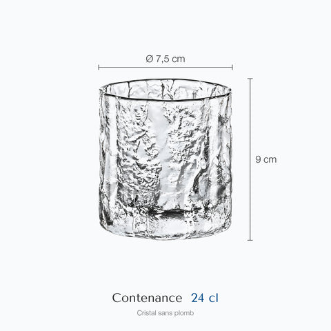 Dimensions : Verre à Whisky Japonais (hauteur 9 cm, diamètre 7,5 cm, contenance 24 cl)