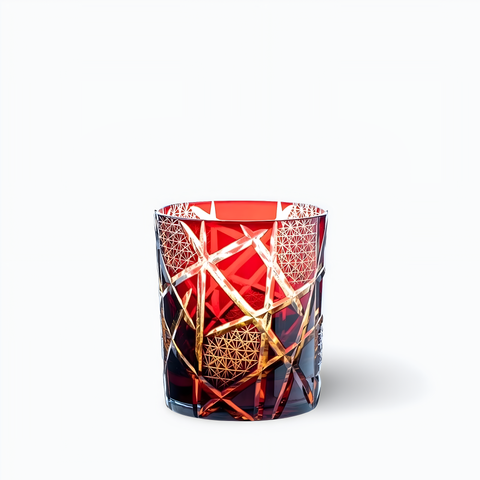 Verre à Whisky Japonais Gravé Ambre Rouge / 1 PC