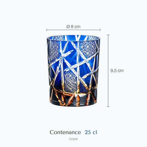 Dimensions : Verre à Whisky Edo Kiriko Gravé (hauteur 9,5 cm, diamètre 8 cm, contenance 25 cl)