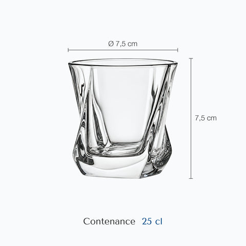 Dimensions : Verre à Whisky Lucifer (hauteur 7,5 cm, diamètre 7,5 cm, contenance 25 cl)