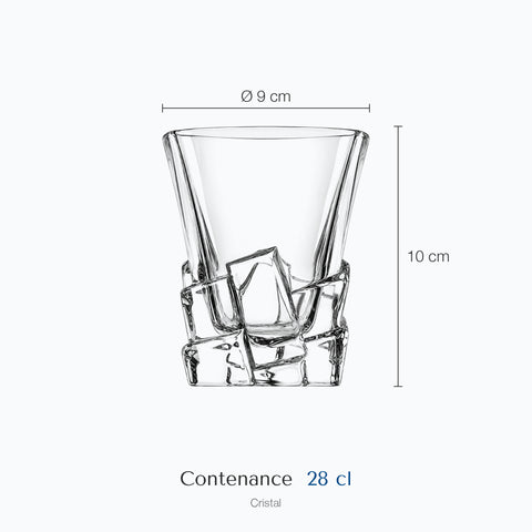 Dimensions : Verre à Whisky Moderne (hauteur 10 cm, diamètre 9 cm, contenance 28 cl)
