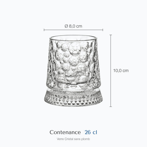 Dimensions : Verre à Whisky Socle en Verre Bullé · Bulla (hauteur 10,0 cm, diamètre 8,0 cm, contenance 26 cl)
