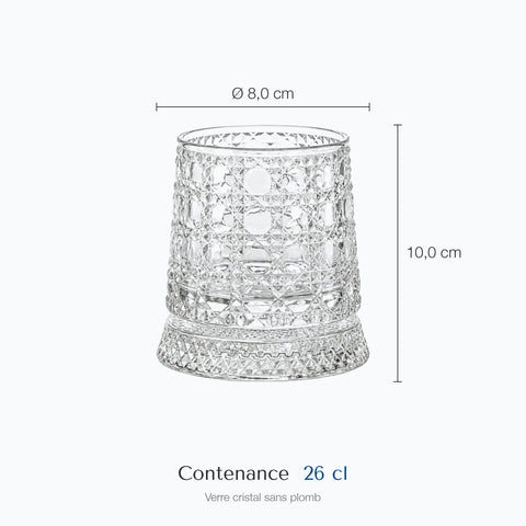 Dimensions : Verre à Whisky Socle en Verre Quadrillage · Perron (hauteur 10,0 cm, diamètre 8,0 cm, contenance 26 cl)