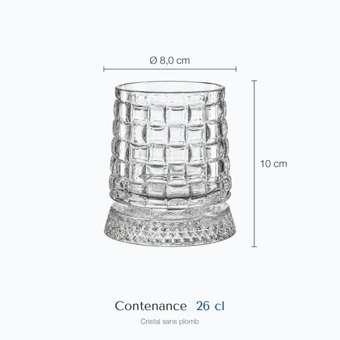 Dimensions : Verre à Whisky Socle en Verre Tressé · Perron (hauteur 10 cm, diamètre 8,0 cm, contenance 26 cl)